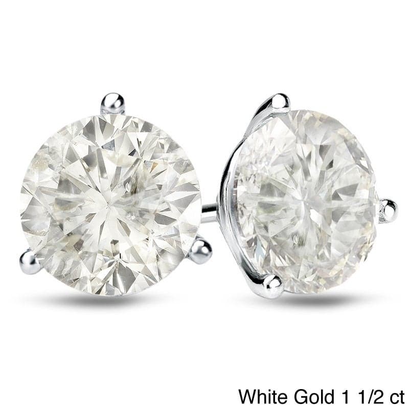 Auriya 1 to 2 carat TW Certified 3-Prong Martini Round Diamond Stud Earrings 18k Gold (H-I, SI1-SI2) - H-I, SI1-SI2 - 1.50ct - White