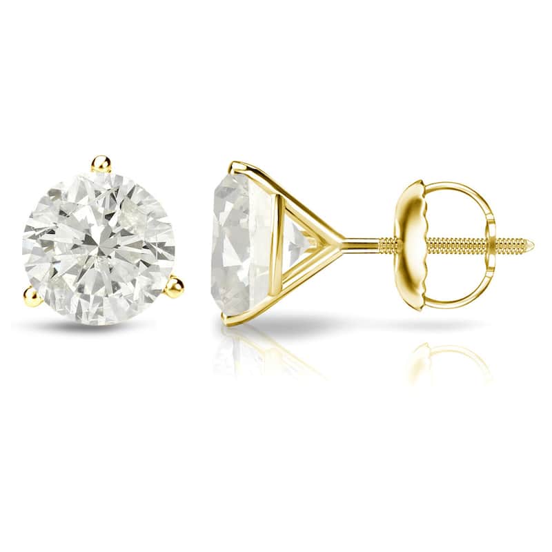Auriya 1 to 2 carat TW Certified 3-Prong Martini Round Diamond Stud Earrings 18k Gold (H-I, SI1-SI2) - H-I, SI1-SI2
