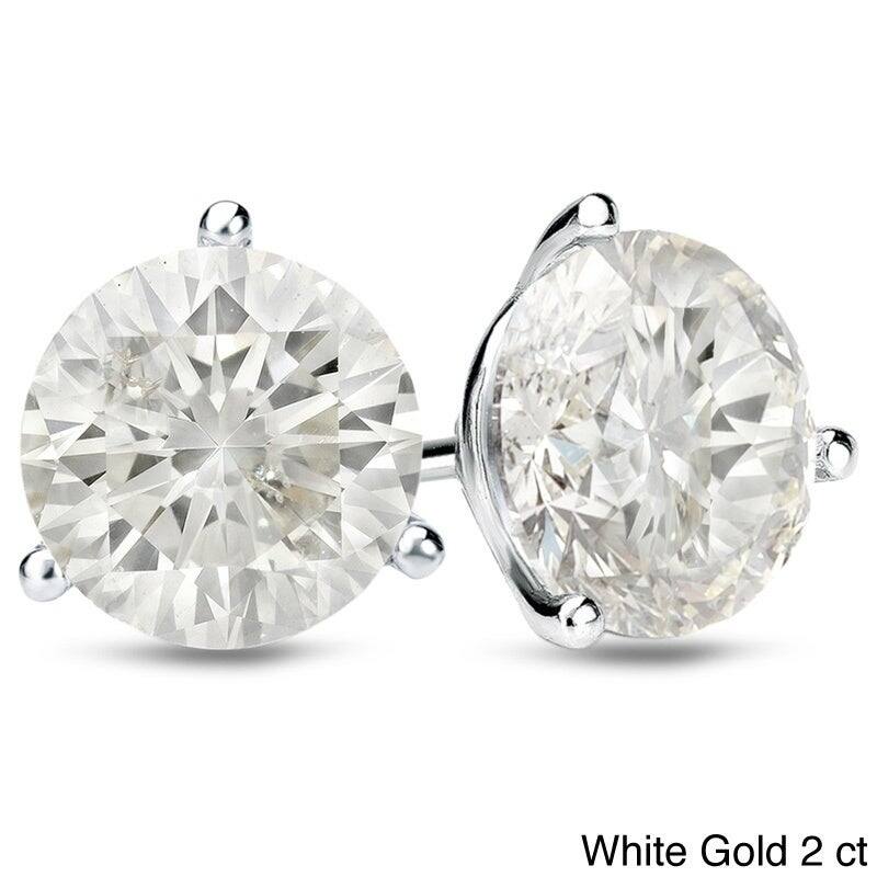 Auriya 1 to 2 carat TW Certified 3-Prong Martini Round Diamond Stud Earrings 18k Gold (H-I, SI1-SI2) - H-I, SI1-SI2 - 2.00ct - White
