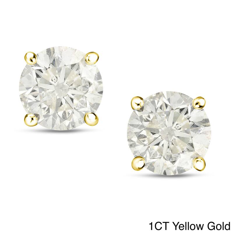 Auriya 1 to 2 carat TW Certified Round Diamond Earrings 18k Gold - H-I, SI1-SI2 - 1.00ct - Yellow