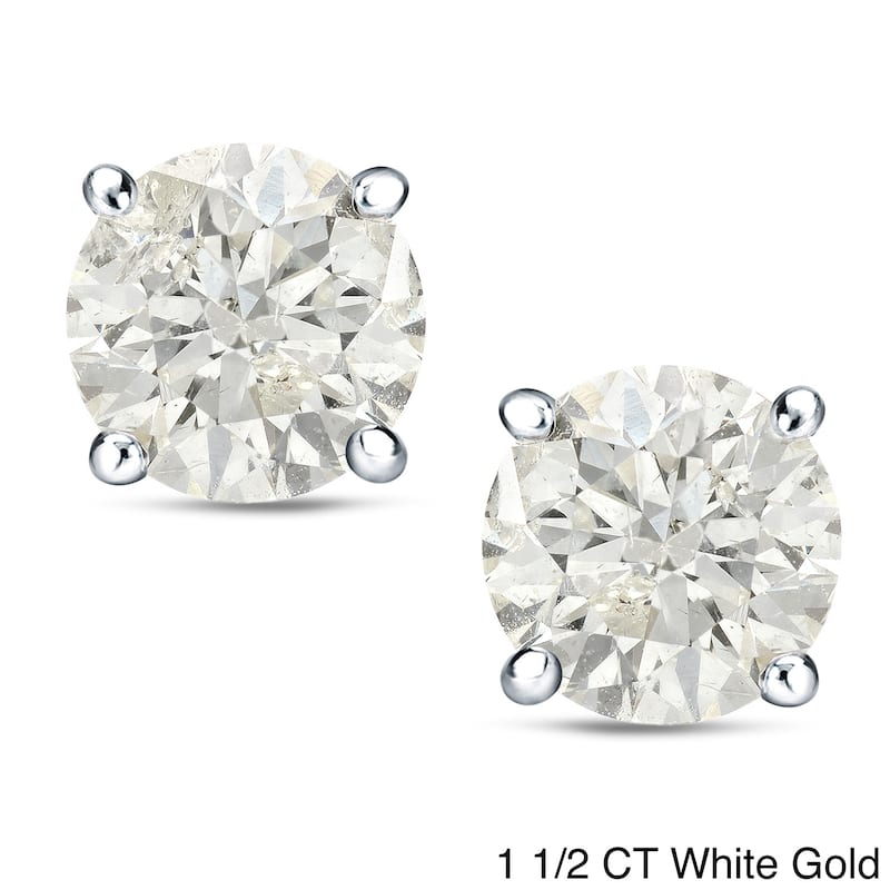 Auriya 1 to 2 carat TW Certified Round Diamond Earrings 18k Gold - H-I, SI1-SI2 - 1.50ct - White