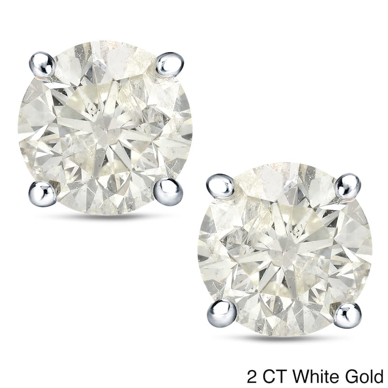 Auriya 1 to 2 carat TW Certified Round Diamond Earrings 18k Gold - H-I, SI1-SI2 - 2.00ct - White