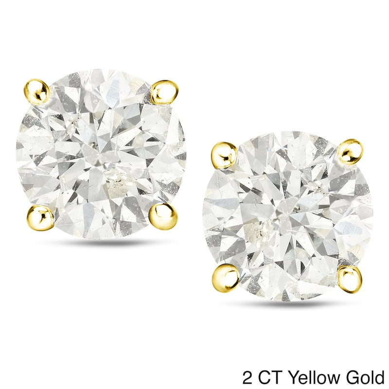 Auriya 1 to 2 carat TW Certified Round Diamond Earrings 18k Gold - H-I, SI1-SI2 - 2.00ct - Yellow