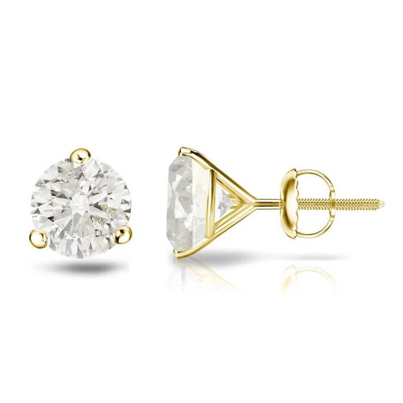 Auriya 1/4 to 1ct TW Round Diamond Stud Earrings 18k Gold 3-Prong Martini - 0.25ct - Yellow