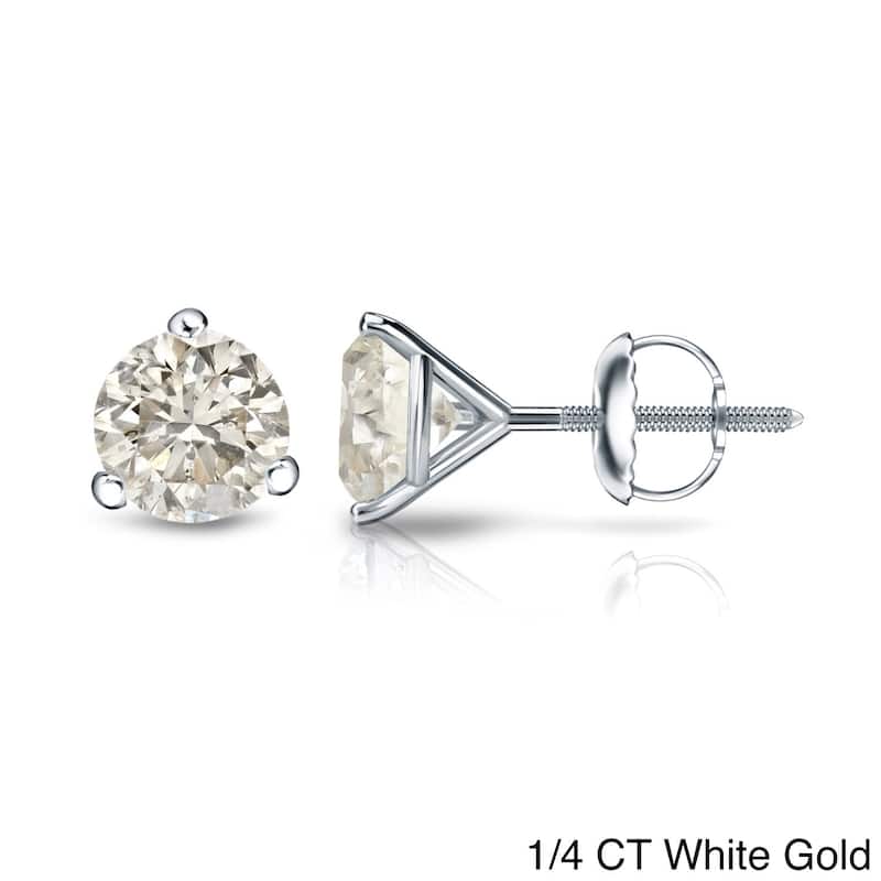 Auriya 1/4 to 1ct TW Round Diamond Stud Earrings 18k Gold 3-Prong Martini (J-K, I1-I2)