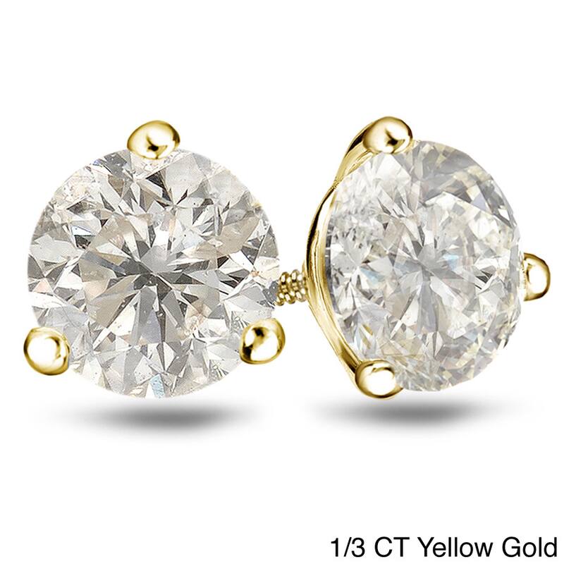 Auriya 1/4 to 1ct TW Round Diamond Stud Earrings 18k Gold 3-Prong Martini (J-K, I1-I2) - 0.33ct - Yellow