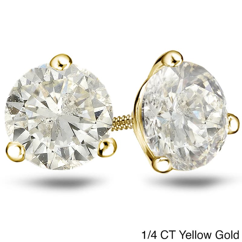 Auriya 1/4 to 1ct TW Round Diamond Stud Earrings 18k Gold 3-Prong Martini (J-K, I1-I2) - 0.25ct - Yellow