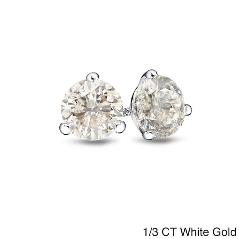 Auriya 1/4 to 1ct TW Round Diamond Stud Earrings 18k Gold 3-Prong Martini (J-K, I1-I2) - 0.33ct - White