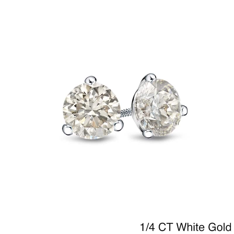 Auriya 1/4 to 1ct TW Round Diamond Stud Earrings 18k Gold 3-Prong Martini (J-K, I1-I2) - 0.25ct - White