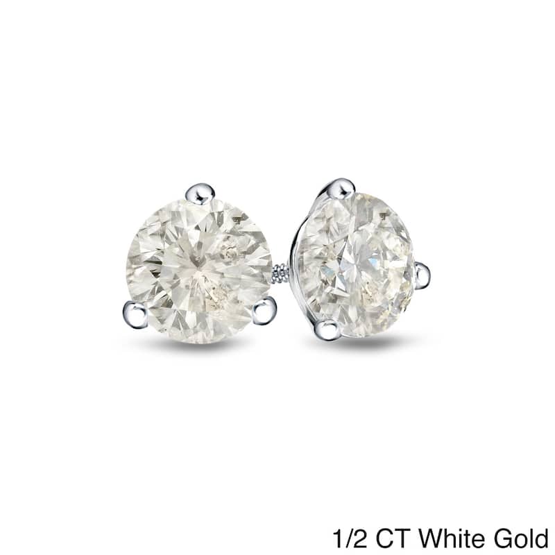 Auriya 1/4 to 1ct TW Round Diamond Stud Earrings 18k Gold 3-Prong Martini (J-K, I1-I2) - 0.50ct - White