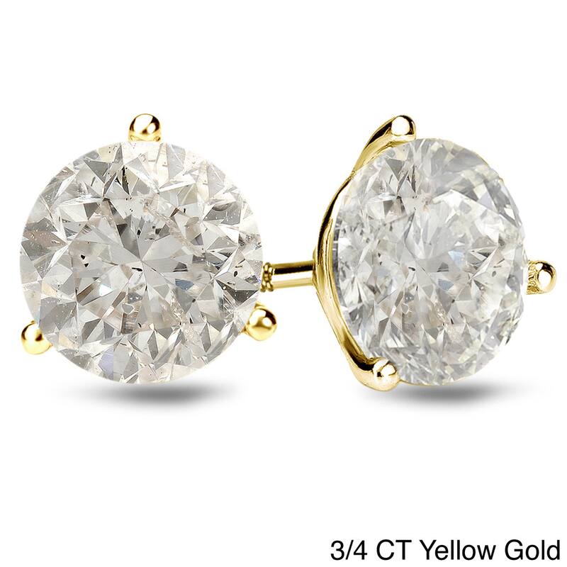 Auriya 1/4 to 1ct TW Round Diamond Stud Earrings 18k Gold 3-Prong Martini (J-K, I1-I2) - 0.75ct - Yellow