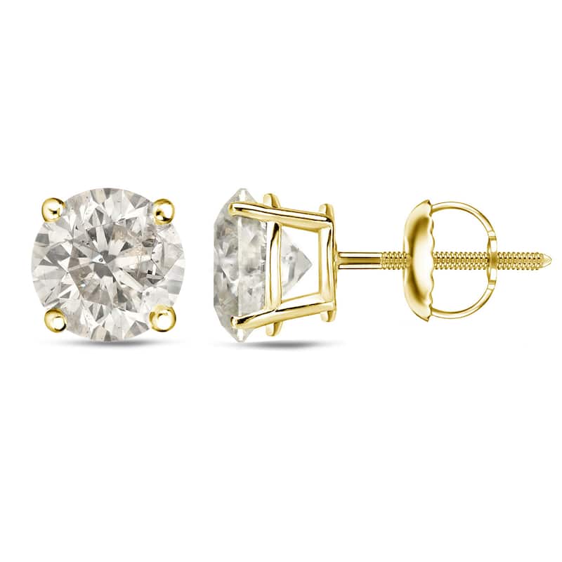 18k Gold 1 to 2ct TDW Certified Round Diamond Stud Earrings by Auriya (J-K, I1-I2)
