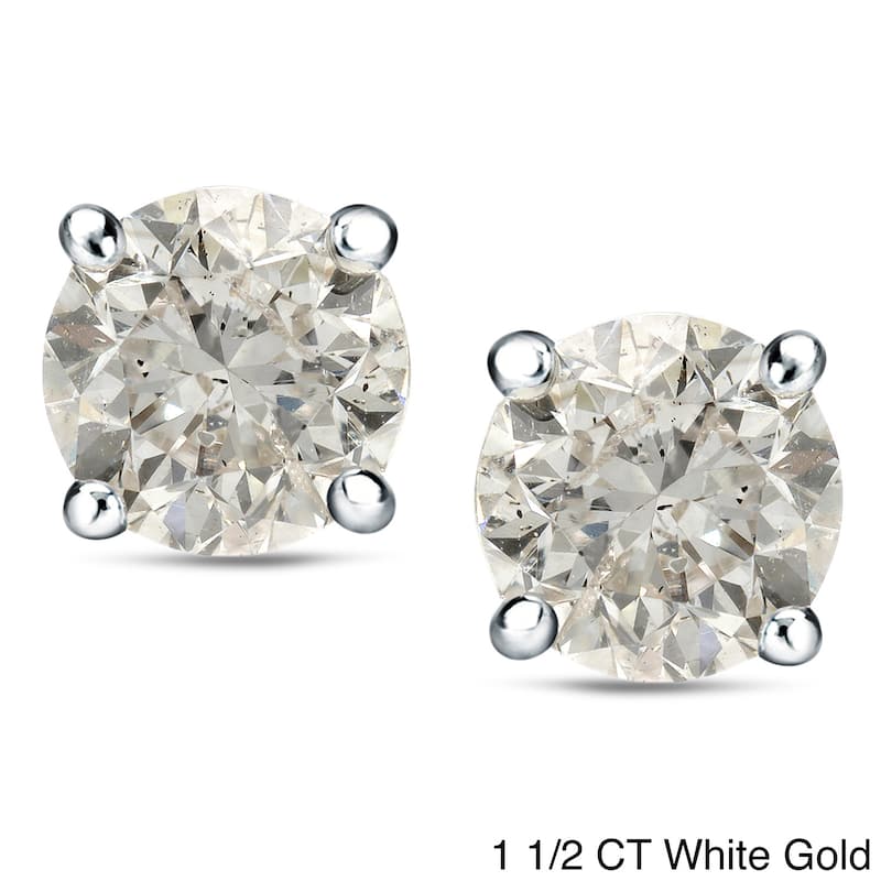 18k Gold 1 to 2ct TDW Certified Round Diamond Stud Earrings by Auriya (J-K, I1-I2) - 1.50ct - White