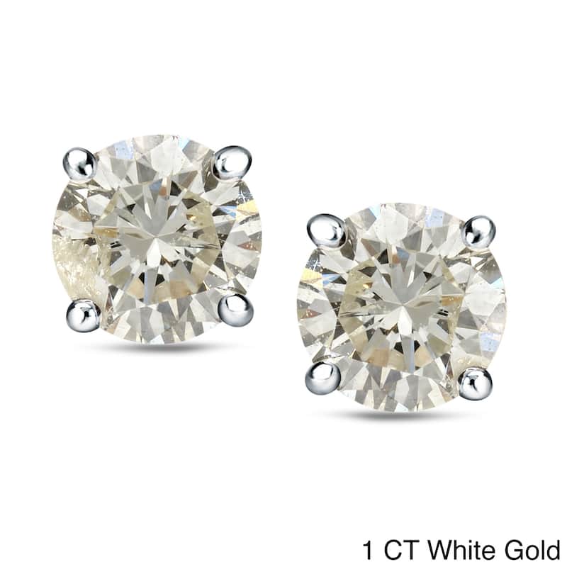 18k Gold 1 to 2ct TDW Certified Round Diamond Stud Earrings by Auriya (J-K, I1-I2) - 1.00ct - White