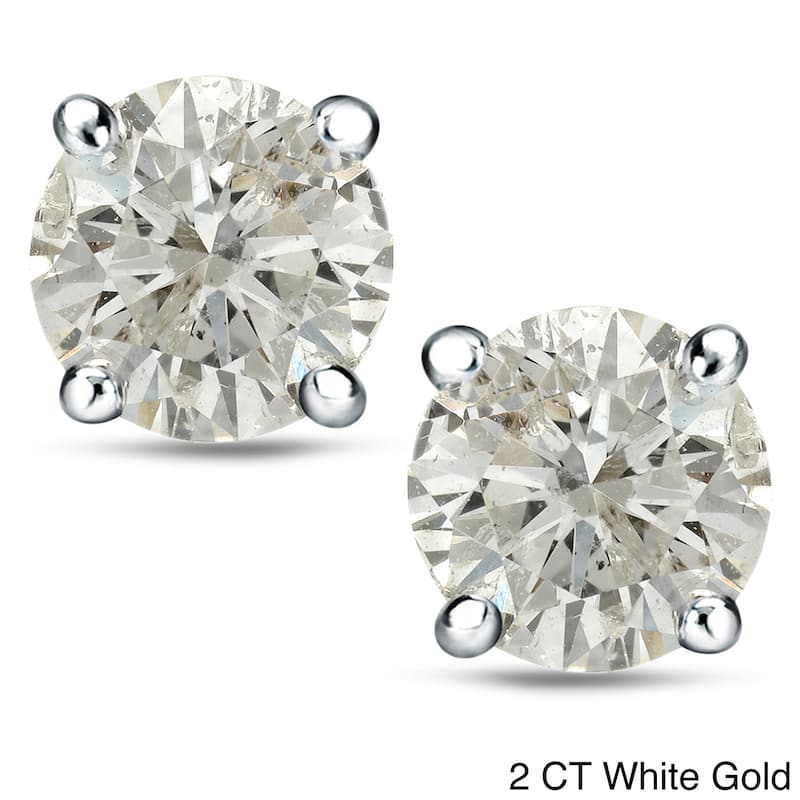 18k Gold 1 to 2ct TDW Certified Round Diamond Stud Earrings by Auriya (J-K, I1-I2) - 2.00ct - White