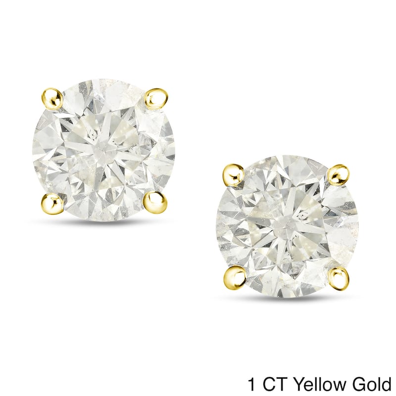 18k Gold 1 to 2ct TDW Certified Round Diamond Stud Earrings by Auriya (J-K, I1-I2) - 1.00ct - Yellow