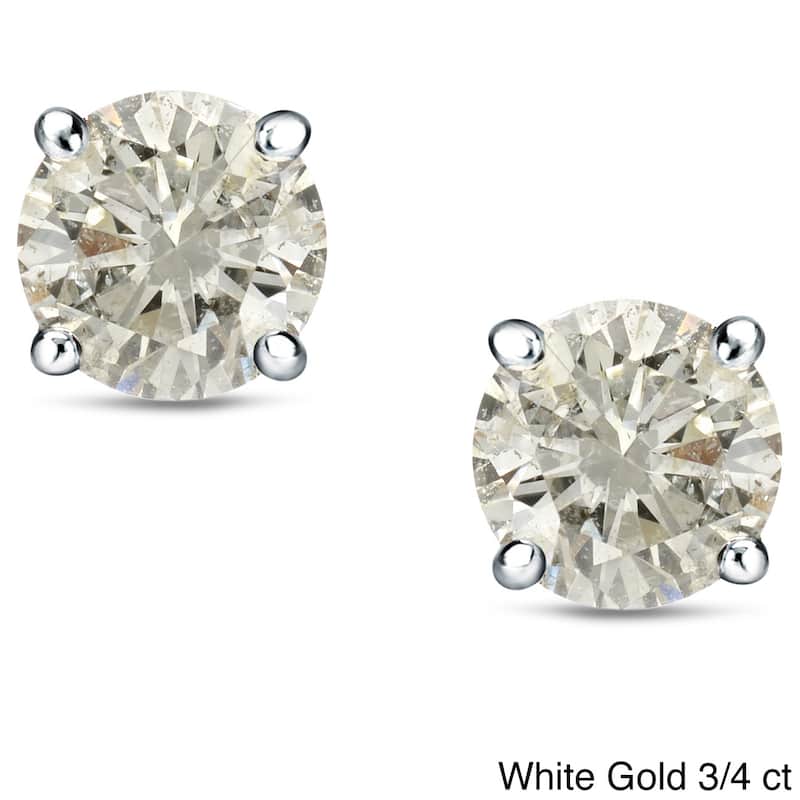 Auriya 1/4 to 3/4 Round Diamond Stud Earrings 18k Gold (J-K, I1-I2) - 0.75ct - White