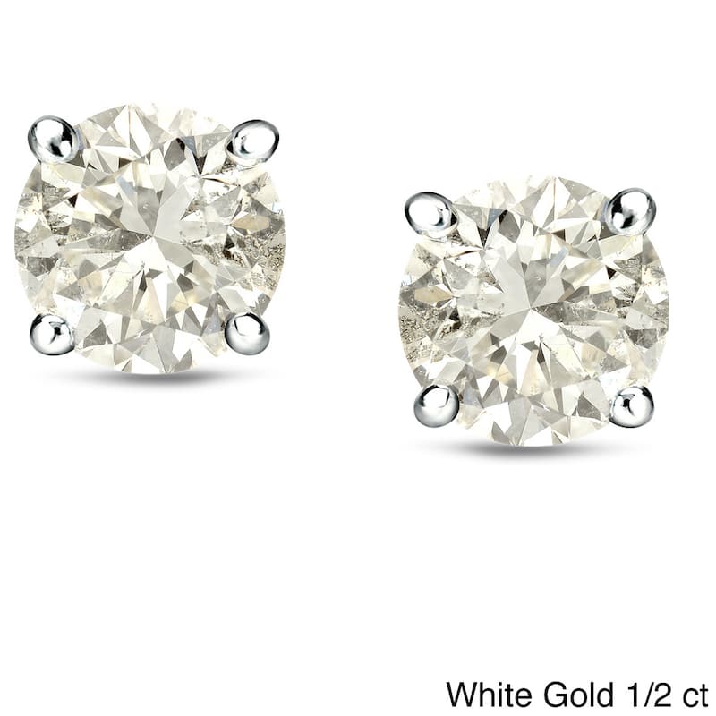 Auriya 1/4 to 3/4 Round Diamond Stud Earrings 18k Gold (J-K, I1-I2) - 0.50ct - White