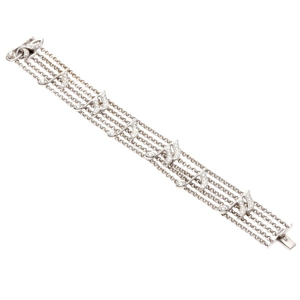 18k Gold 1 1/4ct TDW Diamond Clef Note Estate Bracelet (H I, VS1 VS2) Estate and Vintage Bracelets