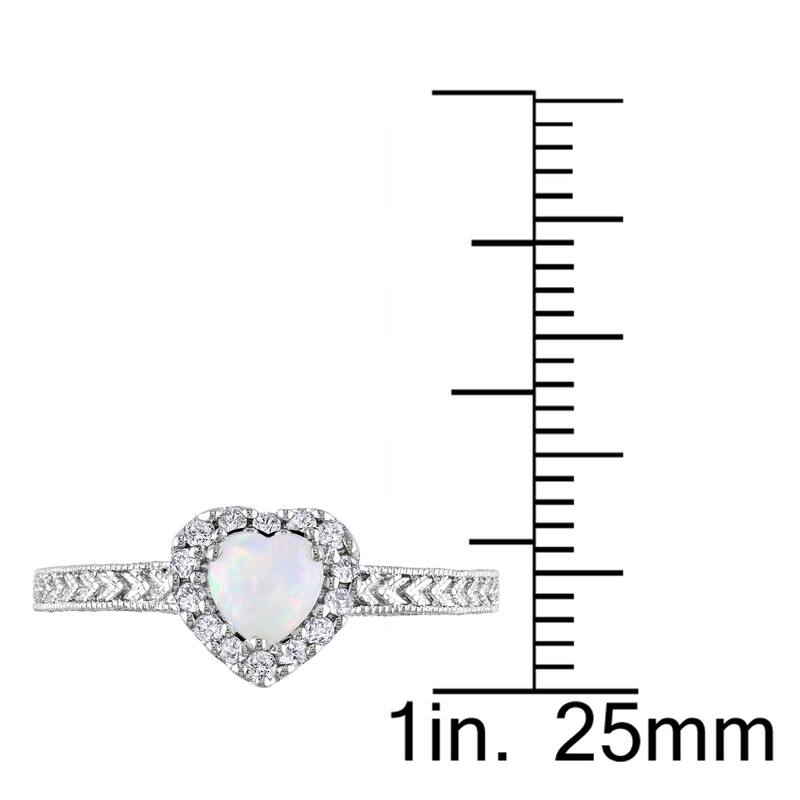Miadora Sterling Silver Opal and 1/6ct TDW Diamond Heart Ring (H-I, I2-I3)