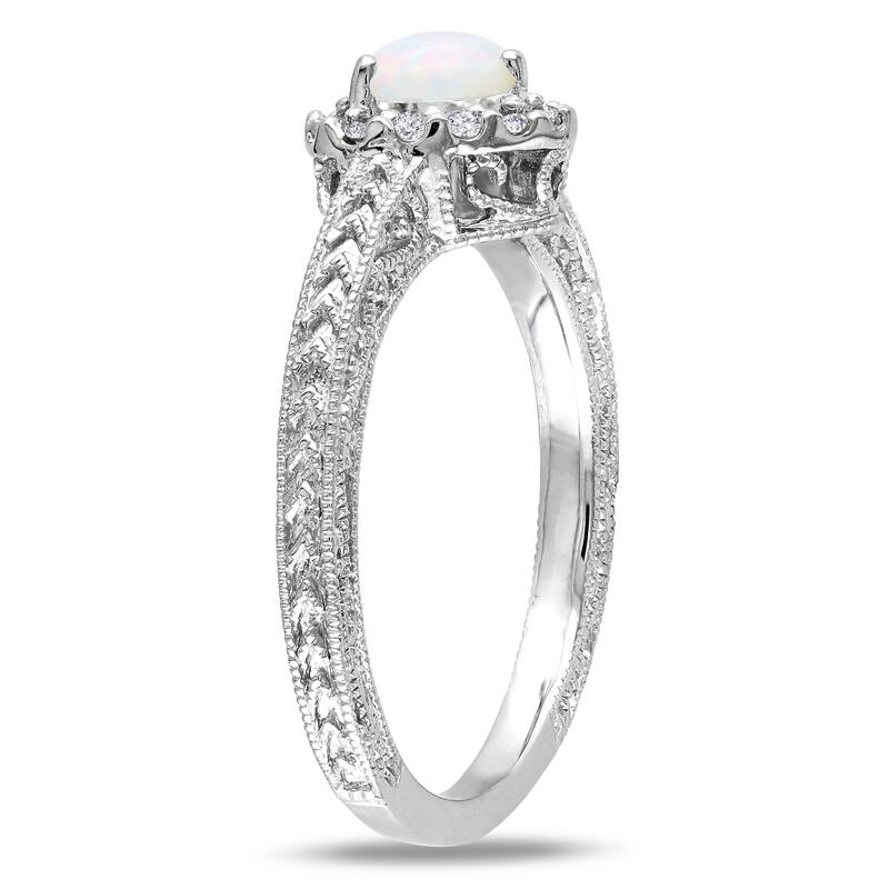Miadora Sterling Silver Opal and 1/6ct TDW Diamond Heart Ring (H-I, I2-I3)