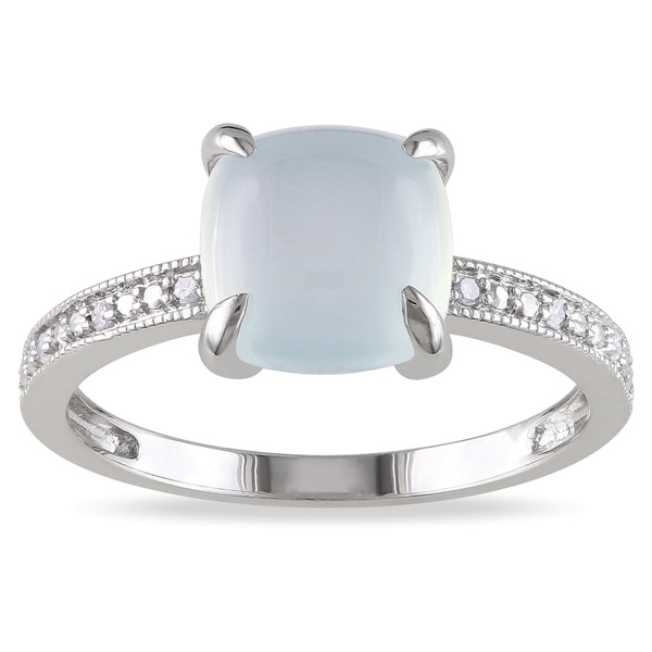 Miadora 10k White Gold Blue Chalcedony and Diamond Ring Miadora Gemstone Rings