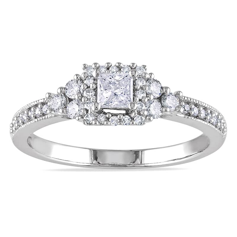 Miadora 14k White Gold 1/2ct TDW Certified Diamond Halo Engagement Ring