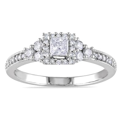 Miadora 14k White Gold 1/2ct TDW Certified Diamond Halo Engagement Ring