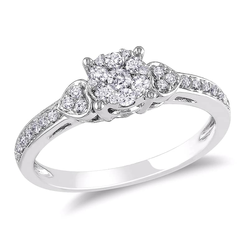 Miadora 10k White Gold 1/3ct TDW Diamond Cluster Engagement Ring