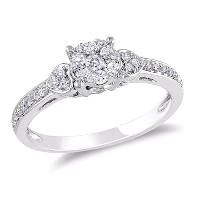 Miadora 10k White Gold 1/3ct TDW Diamond Cluster Engagement Ring