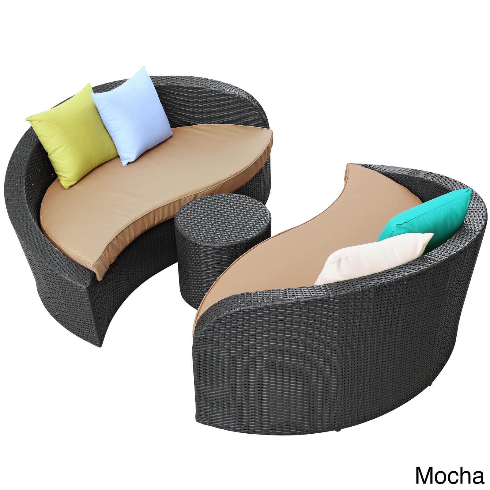 Magatama Outdoor Wicker Patio 3 Piece Sofa Set In Espresso Mocha