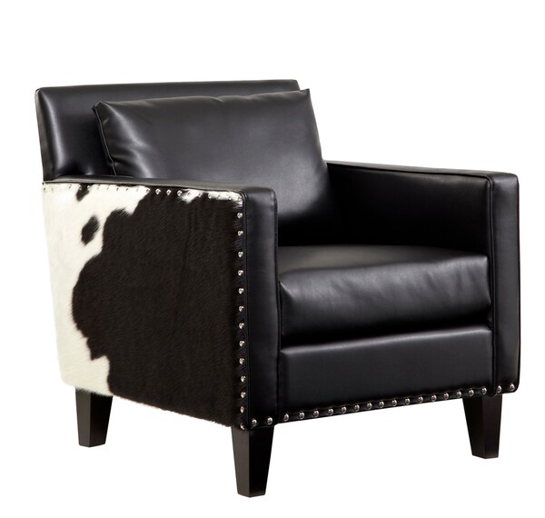 Dallas Love Black Faux Leather/ Real Cowhide Side Panels Loveseat
