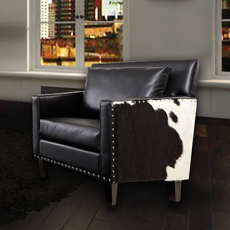 Dallas Chair Black Leathr/real Cowhide Side Panels