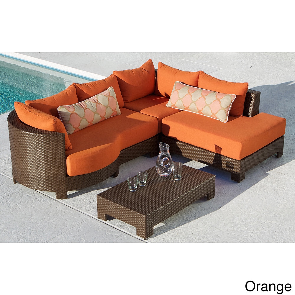 Miami Beach 4 piece Brown Wicker Sunbrella Patio Set