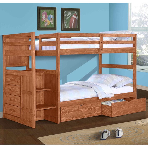 Shop Donco Kids Ranch Stairway Twin Bunk Bed with Dual Underbed Drawers ...