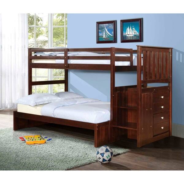 slide 2 of 2, Donco Kids Mission Stairway Twin/ Full Bunkbed Includes Hardware - Brown - Cappuccino Finish - Bunk Bed - Twin over Full/L-Shaped Bunk - Assembly Required - Unisex - Mission & Craftsman