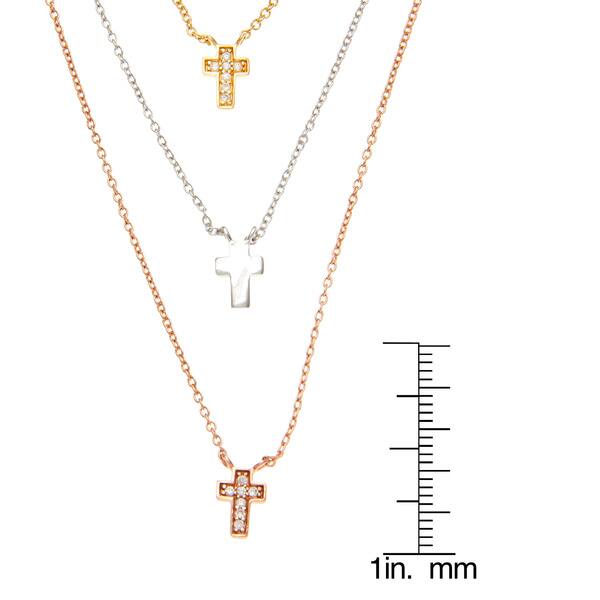 La Preciosa Sterling Silver Tri Color 3 Strand Cubic Zirconia Cross Necklace Overstock 8254897