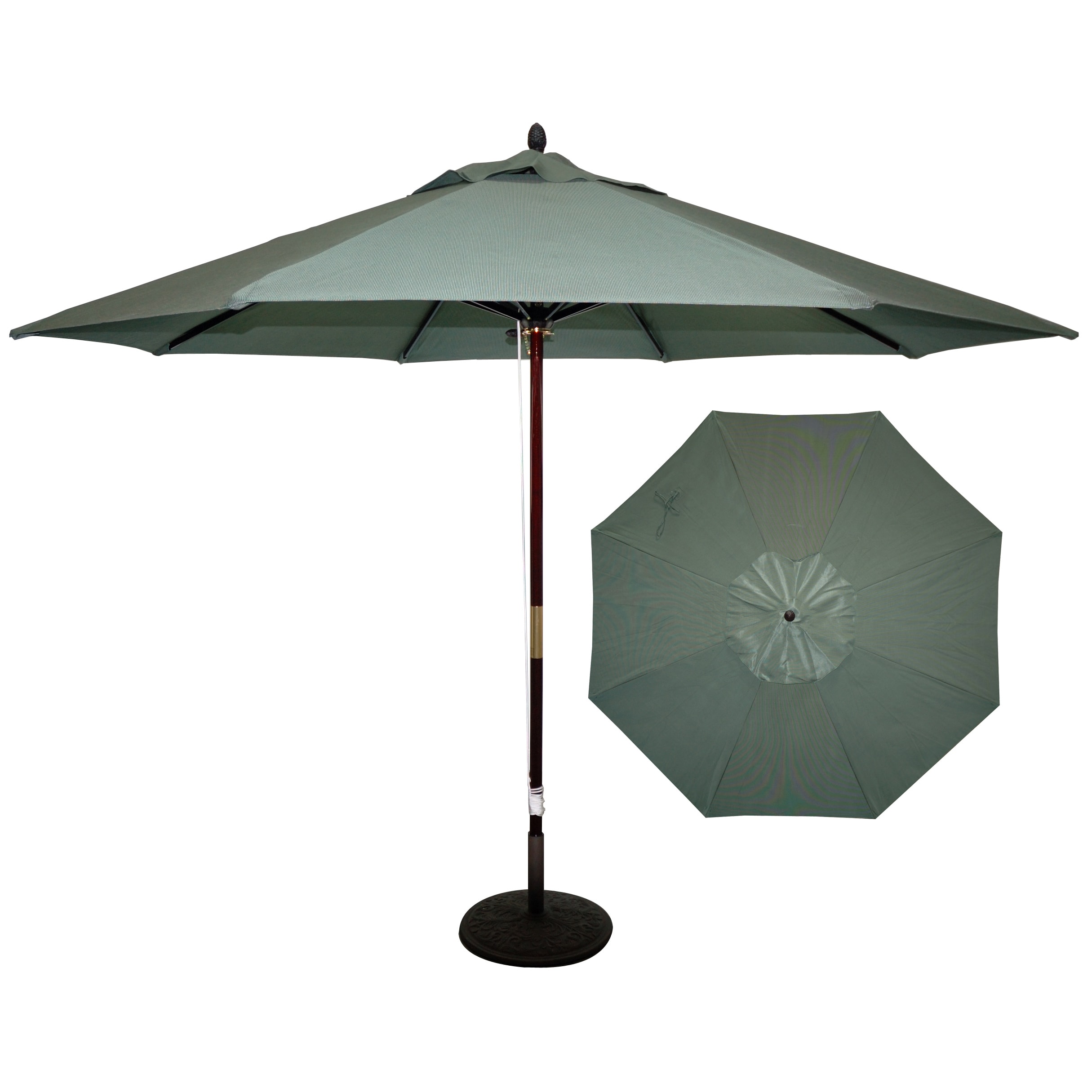 TropiShade 11 Dark Wood Mkt Umbrella, 4 pulley, brass trim