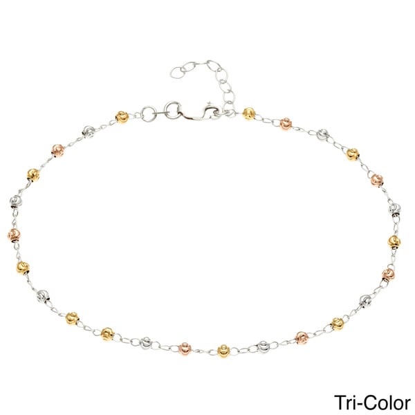 La Preciosa Sterling Silver Diamond-cut 'Moonbeads' Anklet