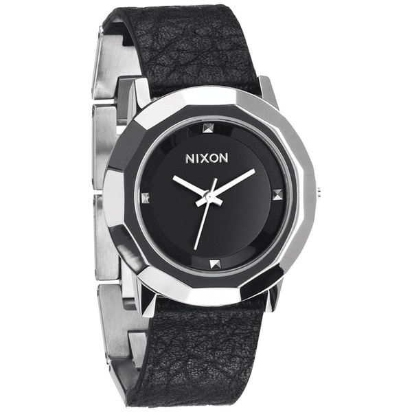Shop Nixon Women's Bobbi Black Leather Quartz Watch with Black Dial