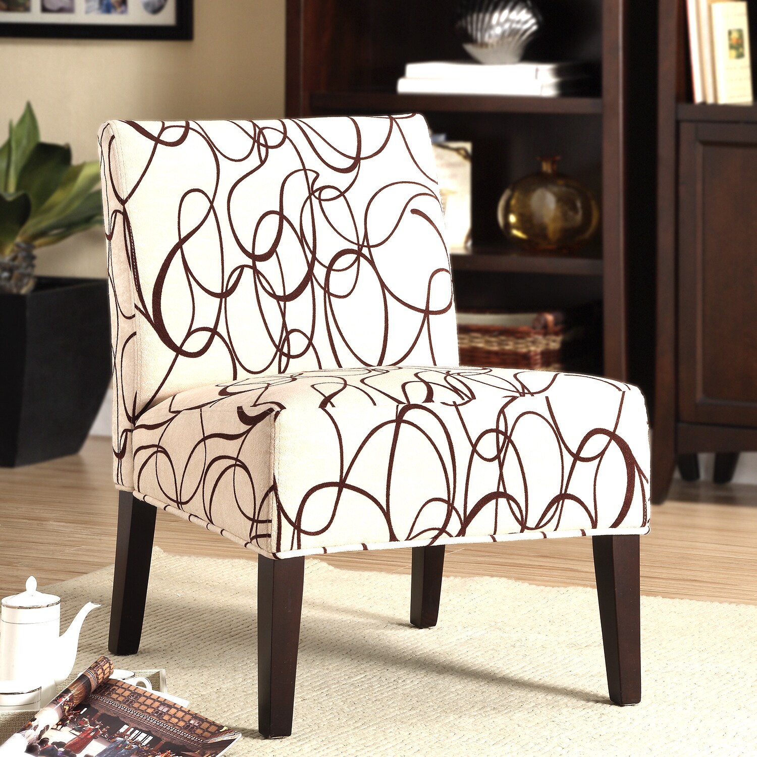 Tribecca Home Modern Brown Scroll Print Upholstered Lounge Chair