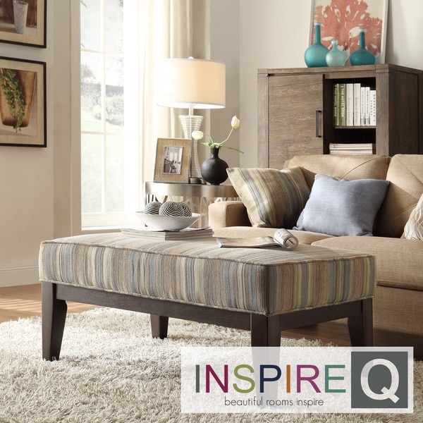 INSPIRE Q Ashland 42 inch Mocha Tonal Stripe Upholstered Cocktail Ottoman INSPIRE Q Ottomans