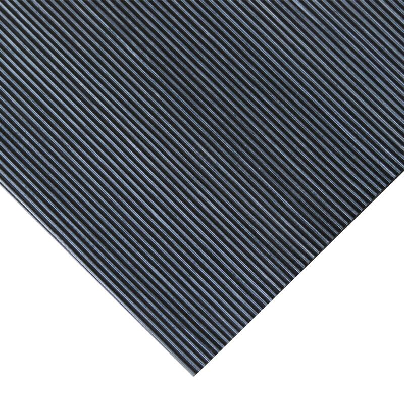 Rubber-Cal "Fine-Rib" Corrugated Rubber Floor Mats - 1/8 in x 3 ft x 20 ft - Black Rubber Runners - 36x240 - 36x60 - Black