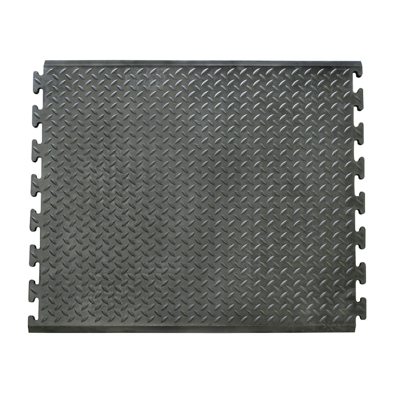 Rubber-Cal Foot Rest Anti-Fatigue Black Interlocking Mat End Piece (2'4 x 2'7) - 28" x 31"