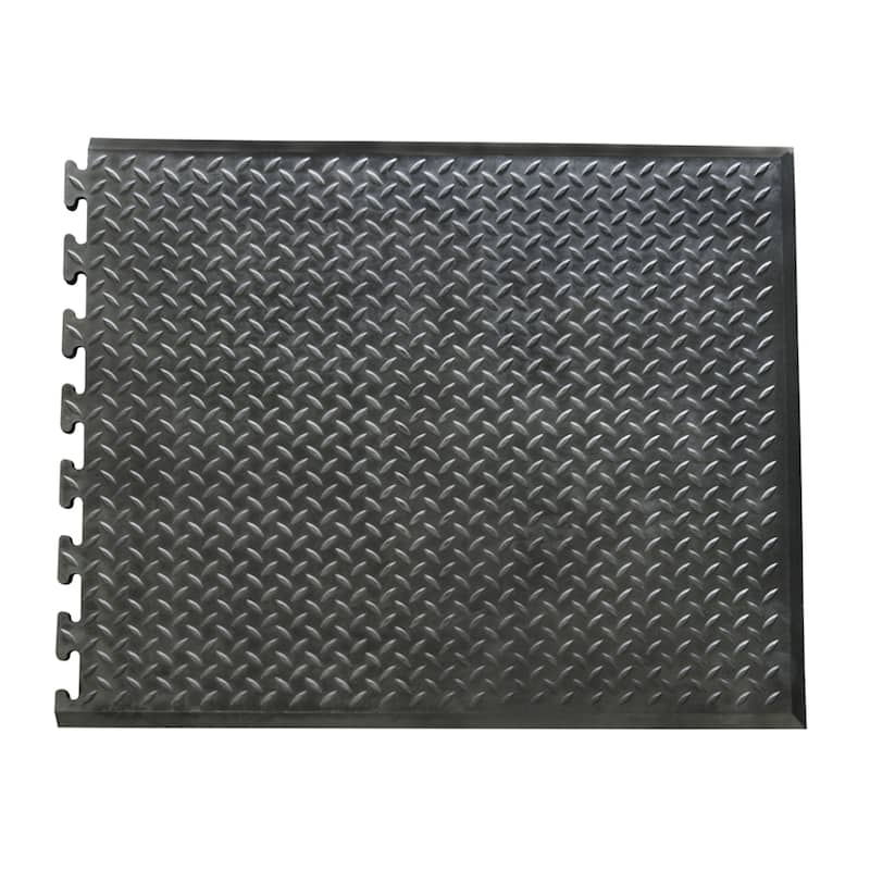 Rubber-Cal Foot Rest Anti-Fatigue Black Interlocking Mat End Piece (2'4 x 2'7) - 28" x 31"