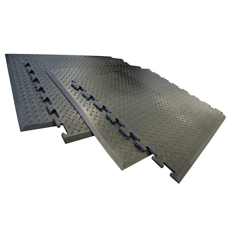 Rubber-Cal Foot Rest Anti-Fatigue Black Interlocking Mat End Piece (2'4 x 2'7) - 28" x 31"