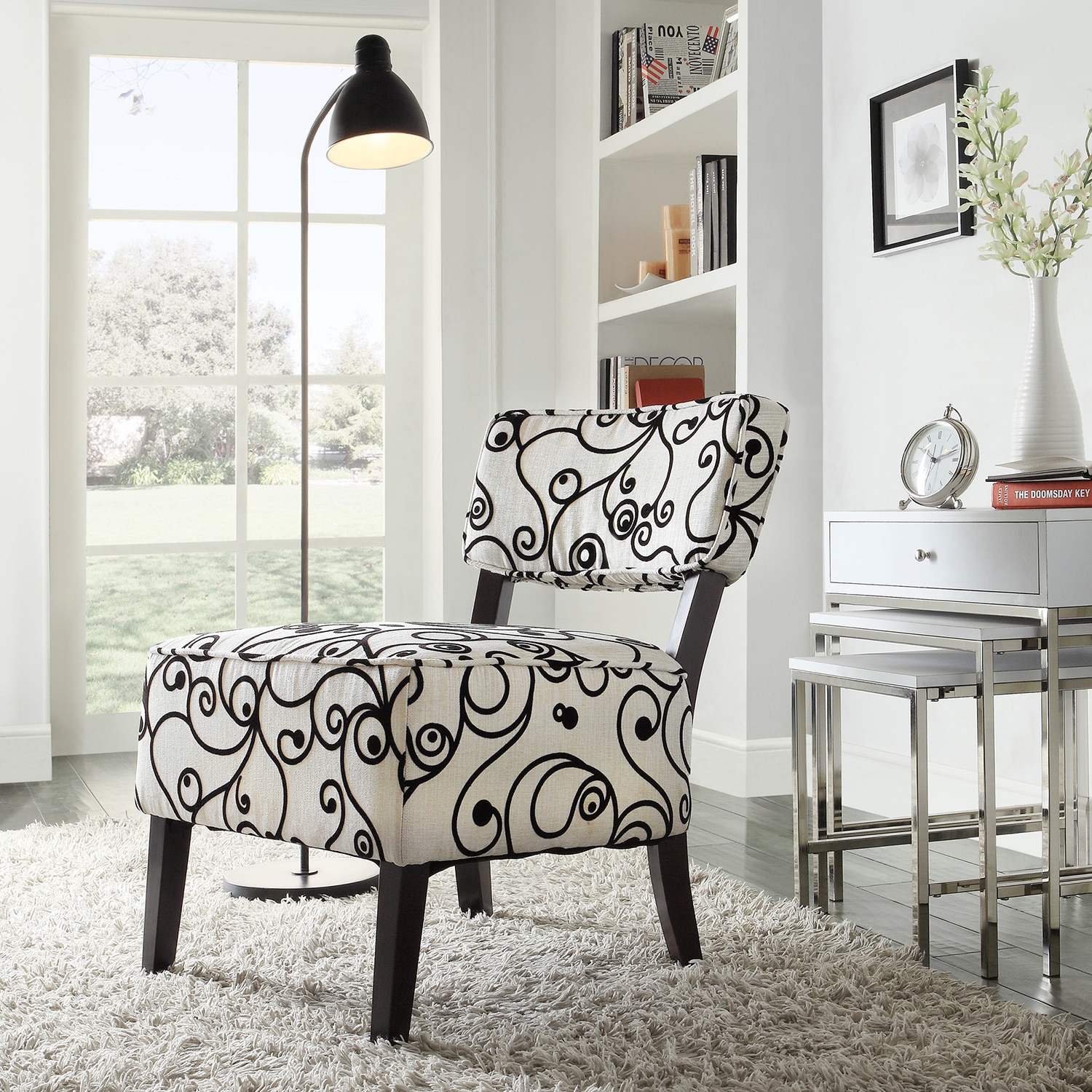 Tribecca Home Elko Swirl Print Armless Curved Back Accent Chair