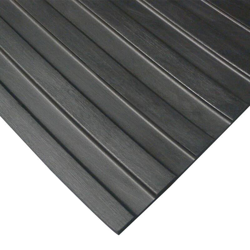 Rubber-Cal "Wide-Rib" Corrugated Rubber Floor Mat - 1/8 in x 3 ft x 20 ft - Black Rubber Roll - 36 x 240