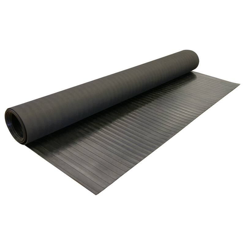 Rubber-Cal "Wide-Rib" Corrugated Rubber Floor Mat - 1/8 in x 3 ft x 20 ft - Black Rubber Roll - 36 x 240