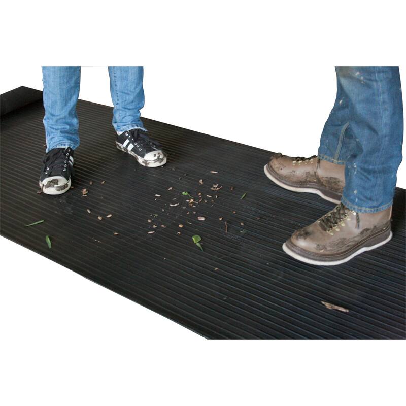 Rubber-Cal "Wide-Rib" Corrugated Rubber Floor Mat - 1/8 in x 4 ft x 15 ft - Black Rubber Roll